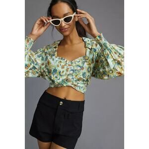 New By Anthropologie Twist Crop Top and Bra Set $120 PLUS 1X Green Long Sleeve